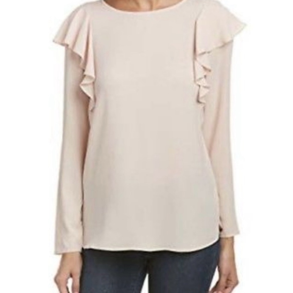 Kut from the Kloth Pastel Pink Ruffle Shoulder Blouse